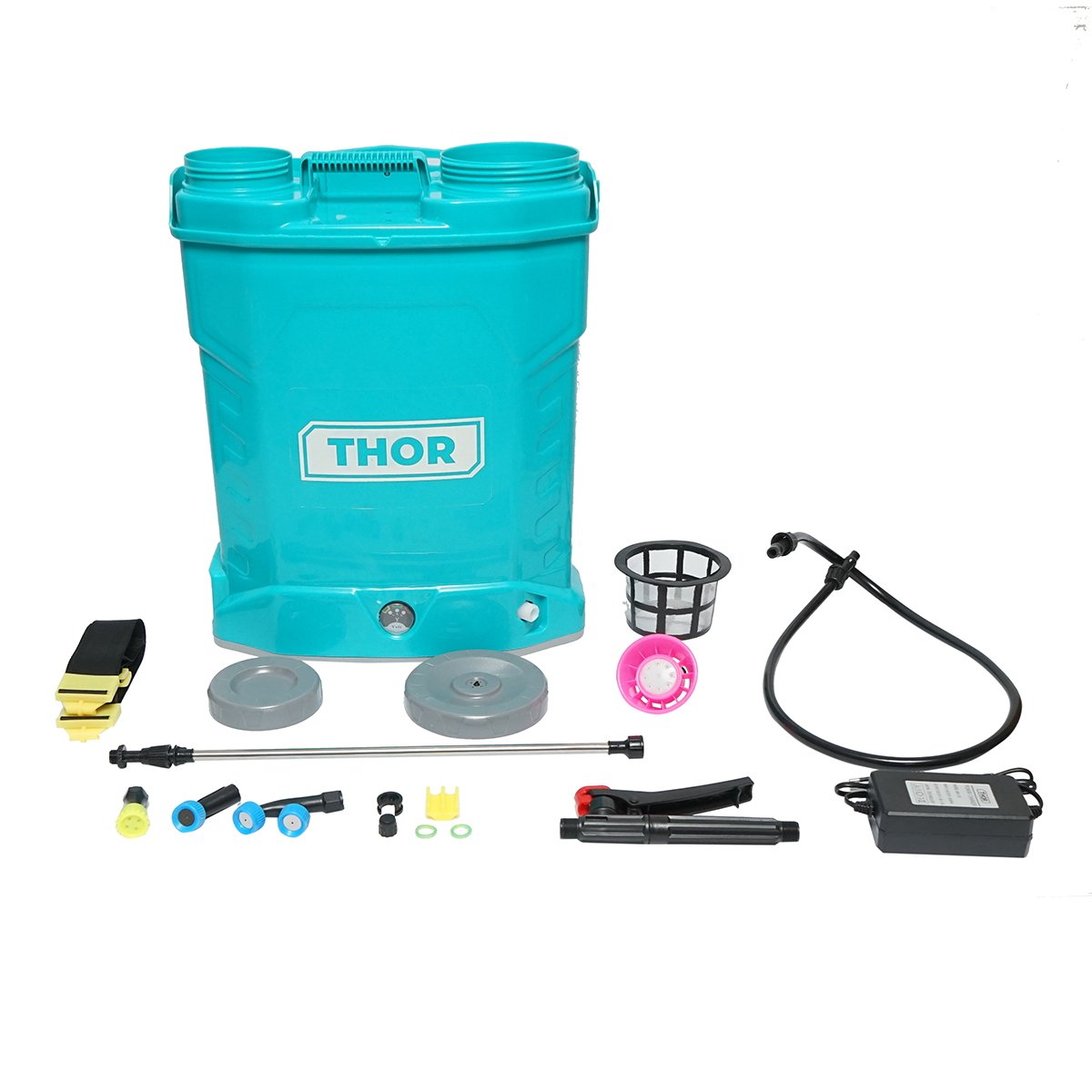 Pompa de stropit, vermorel electric cu rezervor 20L, baterie 12V/8Ah, 4 duze, debit 4 l/min, presiune 6.8 bar THOR